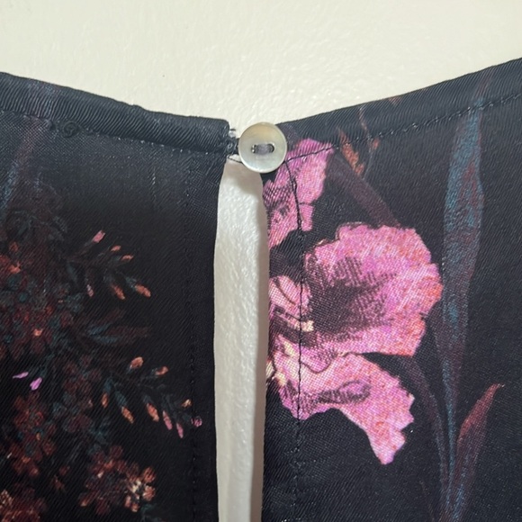 Madewell Belinda Pink Black Floral Midi Dress V-Neck Flutter Sleeves Size 00 - Picture 8 of 12